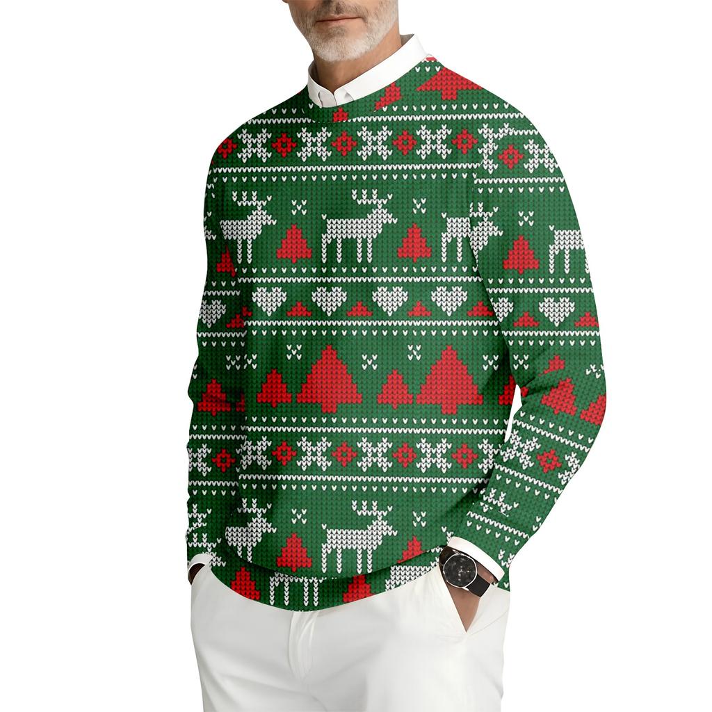 Pánská tištěná mikina s kulatým výstřihem, dlouhým rukávem a žebrovaným úpletem