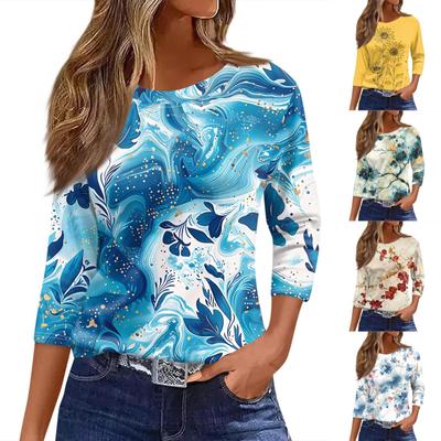 Women's T Shirt Print 3/4 Sleeve Daily Weekend Fashion Basic Round Neck Regular Top