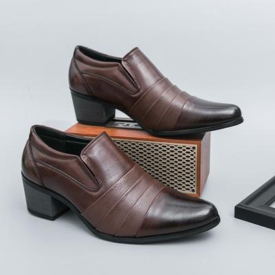 Męskie buty wizytowe na wysokim obcasie ze szpiczastym noskiem, buty formalne do biura, wsuwane, buty na platformie, zwiększające wzrost, skórzane