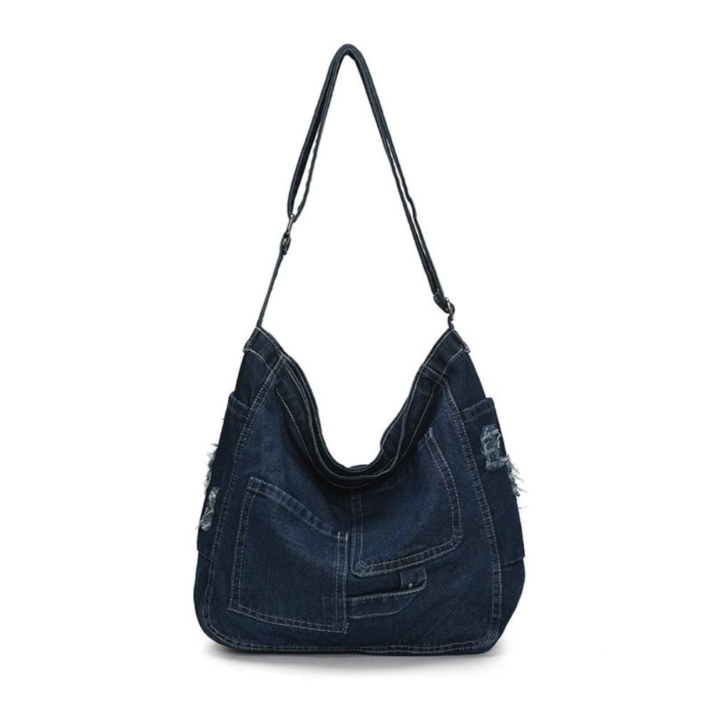 

Винтажная джинсовая сумка через плечо, большая вместительность, сумки-портфели, модная сумка-хобо, сумка-слинг, унисекс темно-синий