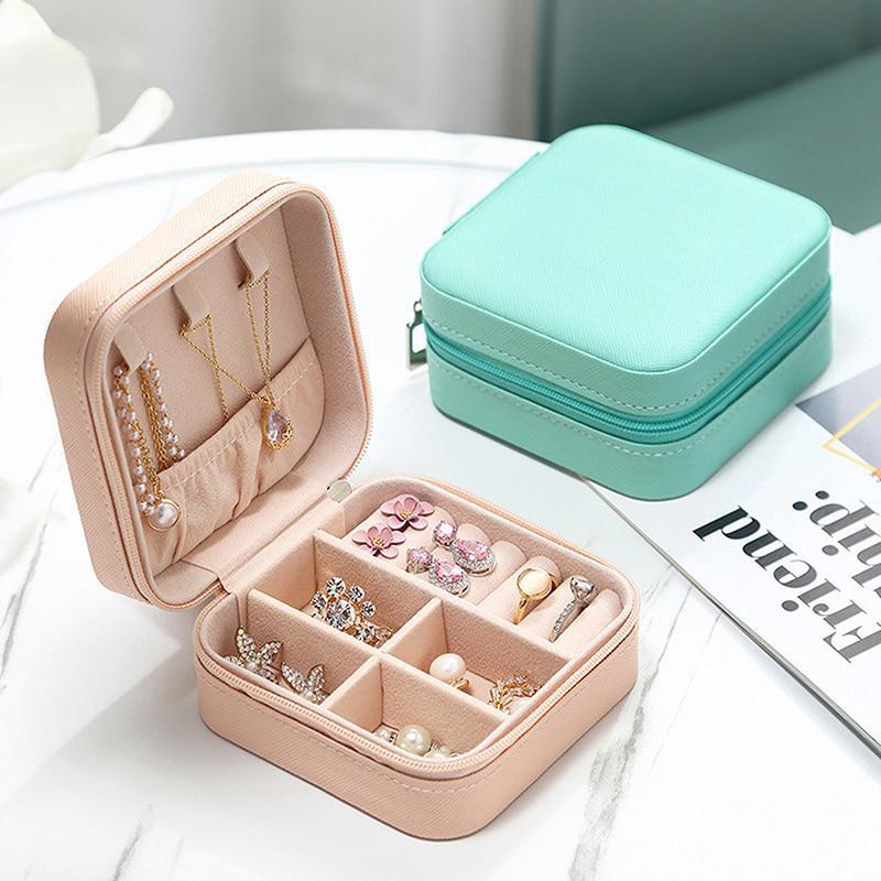 1Pcs Tragbare Schmuck Box Schmuck Organizer Display Reise Schmuck Fall Boxen Taste Leder Lagerung Zipper Jewelers WBL