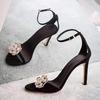 Fashion 2025 Sexy Rhinestone Camellia High Heels, Thin Strap High Heels, Fairy Style Sandals For Women