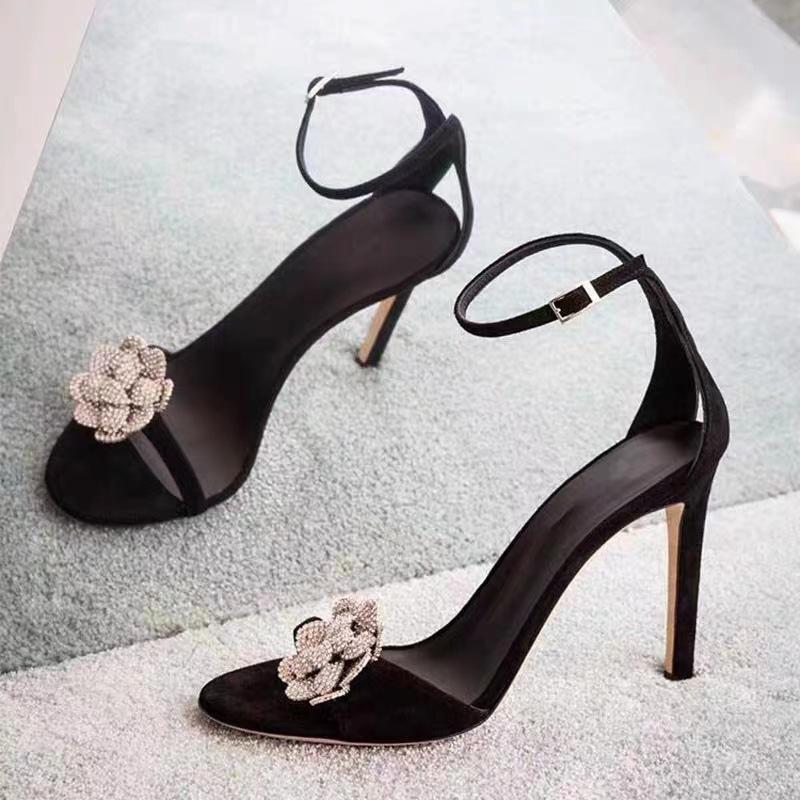 Fashion 2025 Sexy Rhinestone Camellia High Heels, Thin Strap High Heels, Fairy Style Sandals For Women