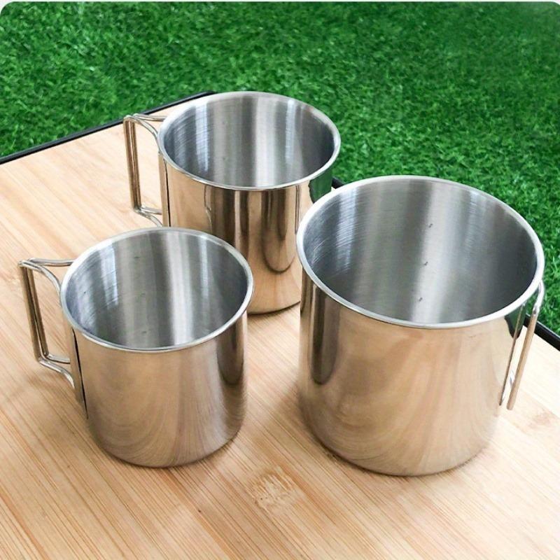Edelstahl Campingbecher Outdoor Wandern Reisen Tee Kaffee Bier Tassen mit klappbarem Griff Wasserflasche.