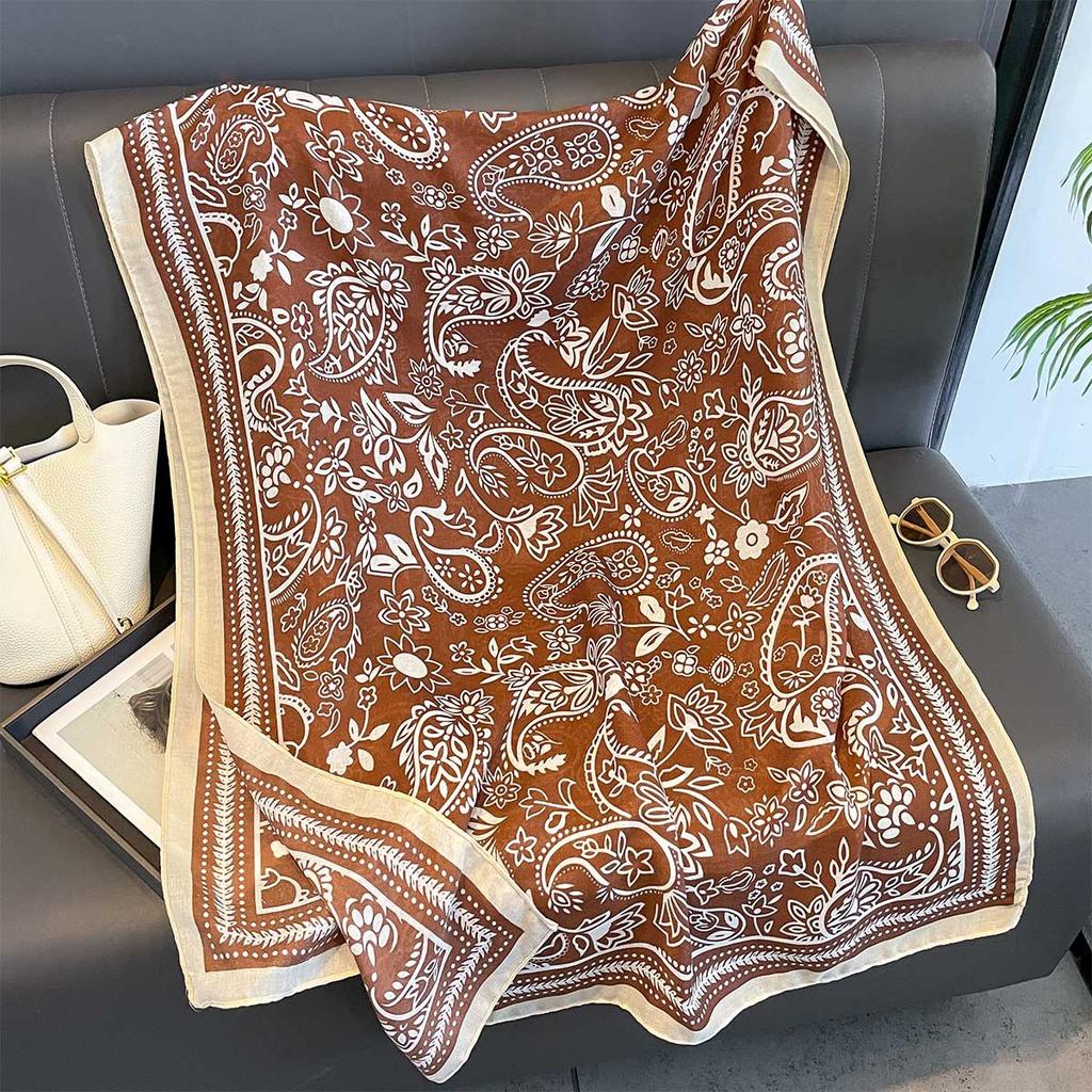 Retro Flower Printed Shawl For Women Spring Autumn Breathable Versatile Sun Protection Fashion Scarf Long Scarves Foulard