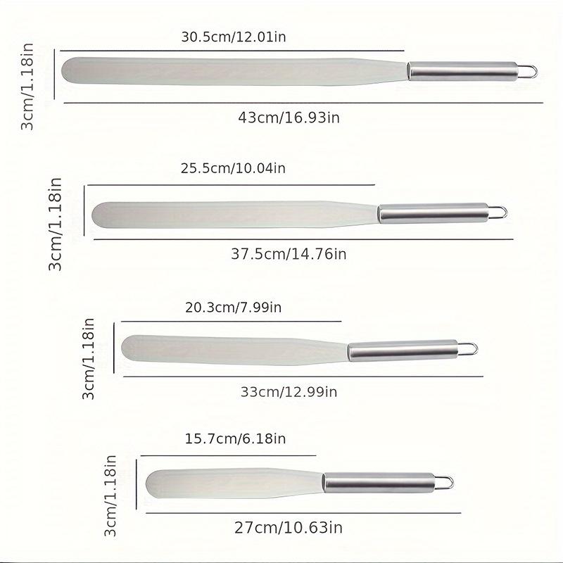 Stainless Steel Cake Spatula: 6/8/10/12 Inch Straight & Curved Cream Smoother Scraper Baking Tool.
