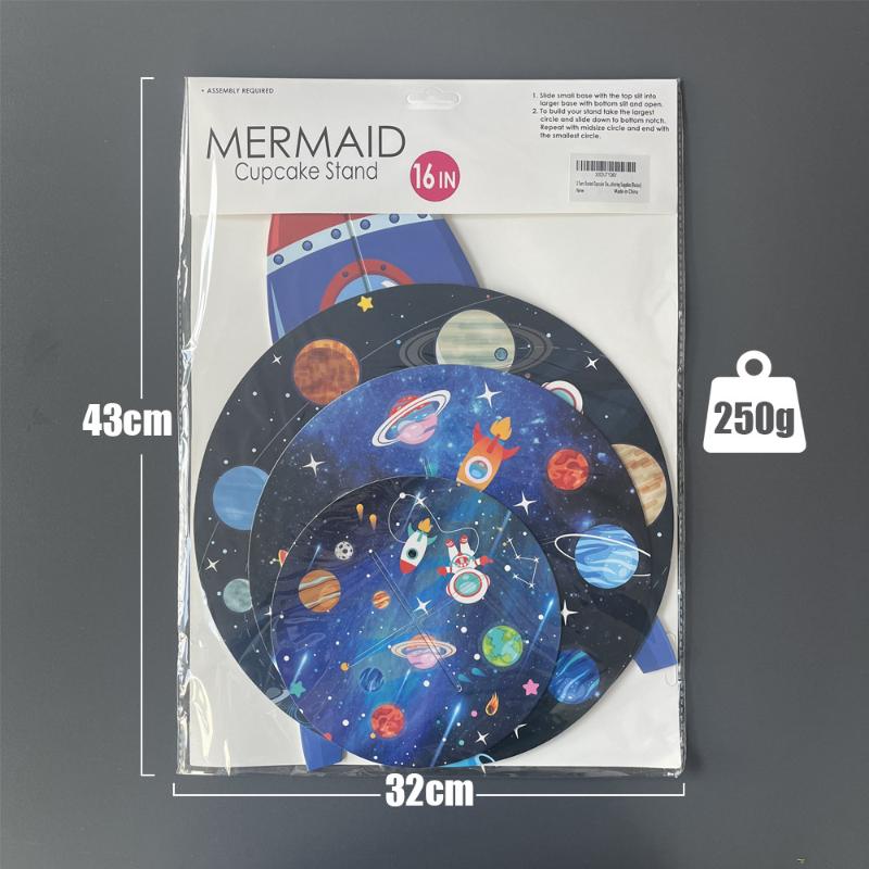 3-Tier Rocket Astronaut Cake Stand Rocket Outer Space Planet Cupcake Holder Kids Boys Favor Universe Birthday Party Supplies