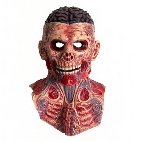 Full Head Masque with Neck Coverage Scary Zombie Masque, Adults Horror Latex Hood Creepy Cosplay Costume Accessories Realistic Skeleton Halloween for
