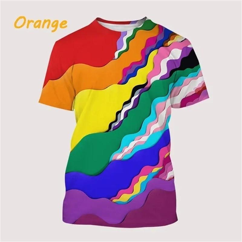 New Fashion Rainbow Pattern T-Shirt 3D Print Summer Casual Men's Round Neck Short Sleeve Hip-Hop Top