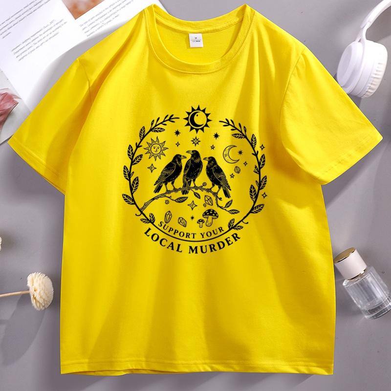 Support Your Local Murder T Shirt for Crow Lovers Funny Crow TShirt Casual Cotton Short Sleeve Round Neck Tshirts Male Clothes