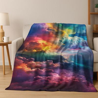 Colorful Rainbow Clouds Dream Sky Cartoon Flannel Blanket,Cozy Soft Throw Blanket for Home Bedroom Bed Sofa Picnic Cover Kids