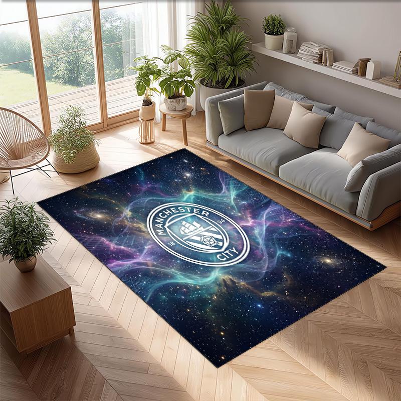 Manchester City Printed Flannel Area Rug Non Slip Soft Polyester Floor Carpet Indoor Decor Mat for Bedroom Living Room Sofa