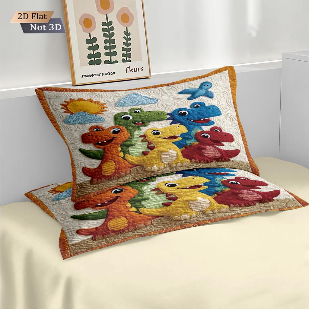 3Pcs Cartoon Dinosaur Animal Print Coreless Down Comforter Set Comfortable Bedroom Dormitory Bedding Decoration Machine Washable