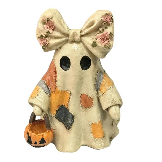 Lighted Vintage Patchwork Ghost LED Light Ghost with Pumpkin Lantern Halloween Decor Vintage