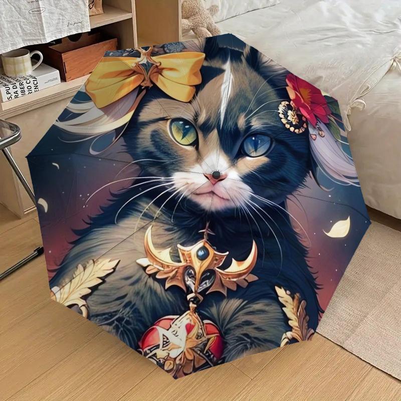 1pc Fantasy Cat Armor Floral Umbrella with Plastic Handle,Suitable for All Seasons Home Travel Outdoor UmbrellaDD100
