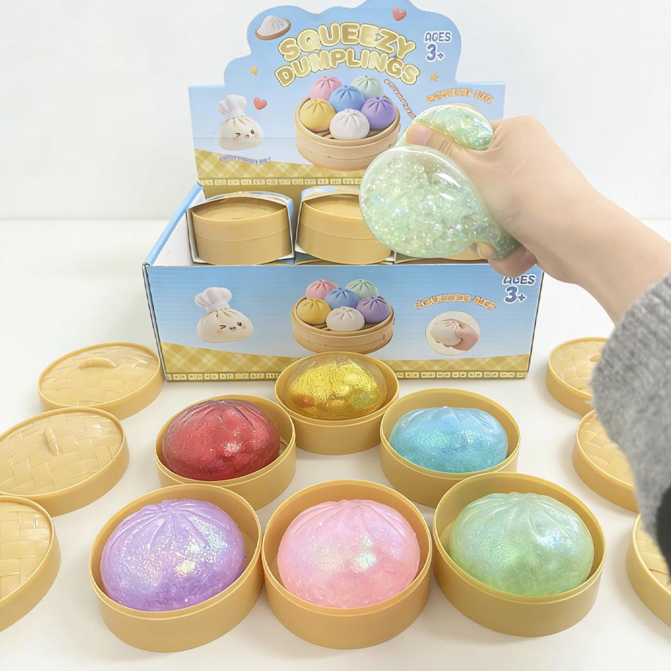 Colorful Dumpling Squishies Relief Balls With Steamer Reusable Squishy Squeeze Toys For Home Office Rebound Dough Ball Gifts