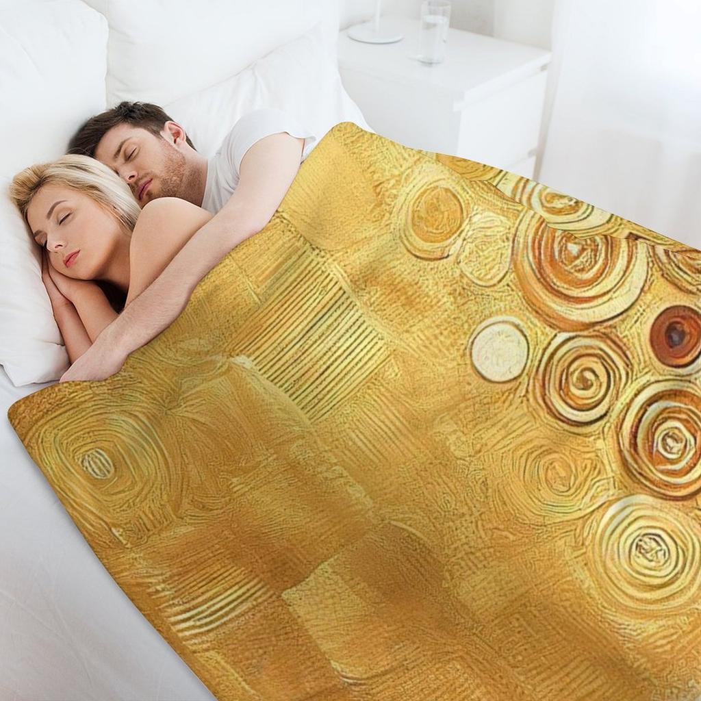Gustav Klimt Gold Flowers Throw Blanket Heavy Softest Quilt Travel Blankets