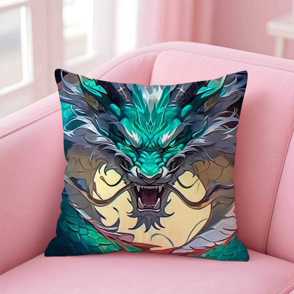 Mythology Traditional Japanese Dragon Cushion Cover Pillowcase Short Plush Invisible Zipper Room Sofa Cushion Cover