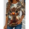 Women's Santa Claus Printed Christmas Theme Crew Neck Long Sleeve T-shirt Casual Comfortable Polyester Christmas Party Pullover