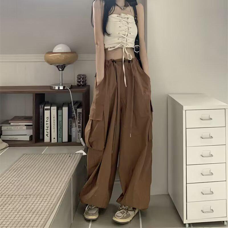 

Женские свободные повседневные джоггеры карго с широкими штанинами на весну/лето 2025 - Японский ретро-стиль M