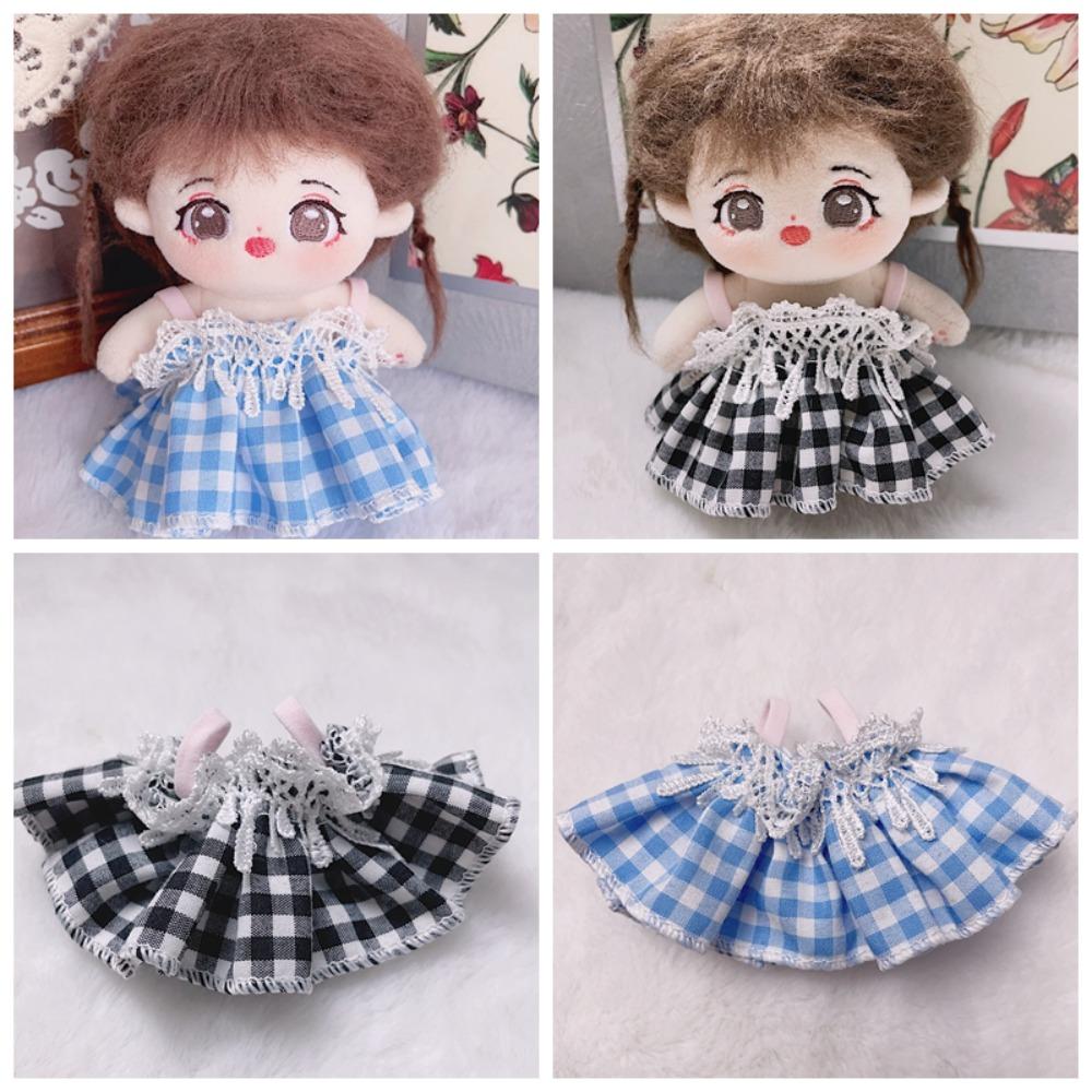 Lace Doll Clothes Dress Grid Plush Toys Clothes Toy Outfit 10cm Cotton Doll Clothes  Children Gift