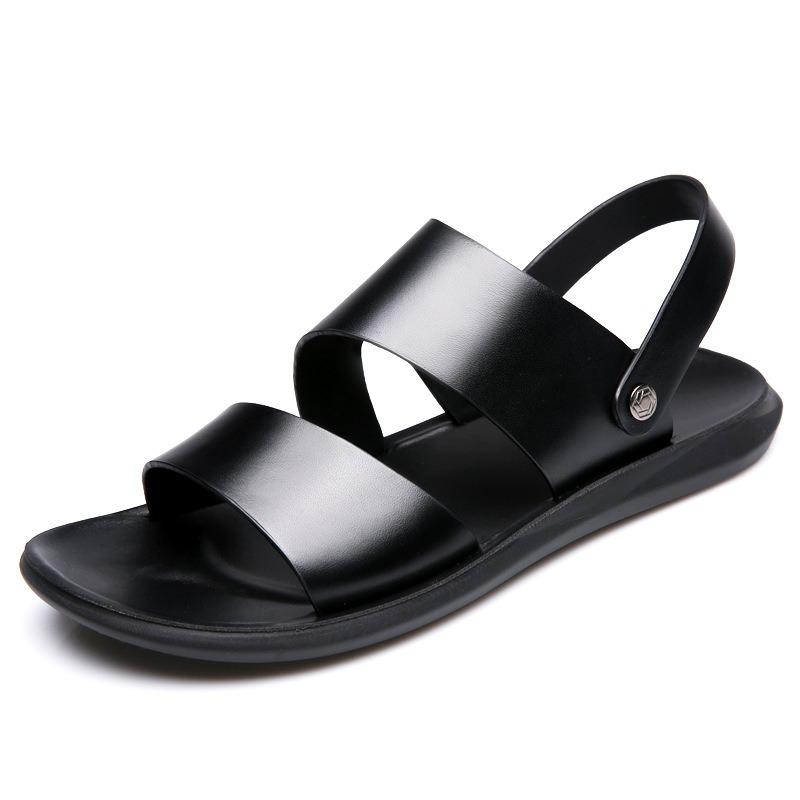 Fashion Brand New Men Sandals High Quality Men Slippers Genuine Leather Shoes Beach Flip-flops Outdoor Soft Soled Open Toe Roman Sandals