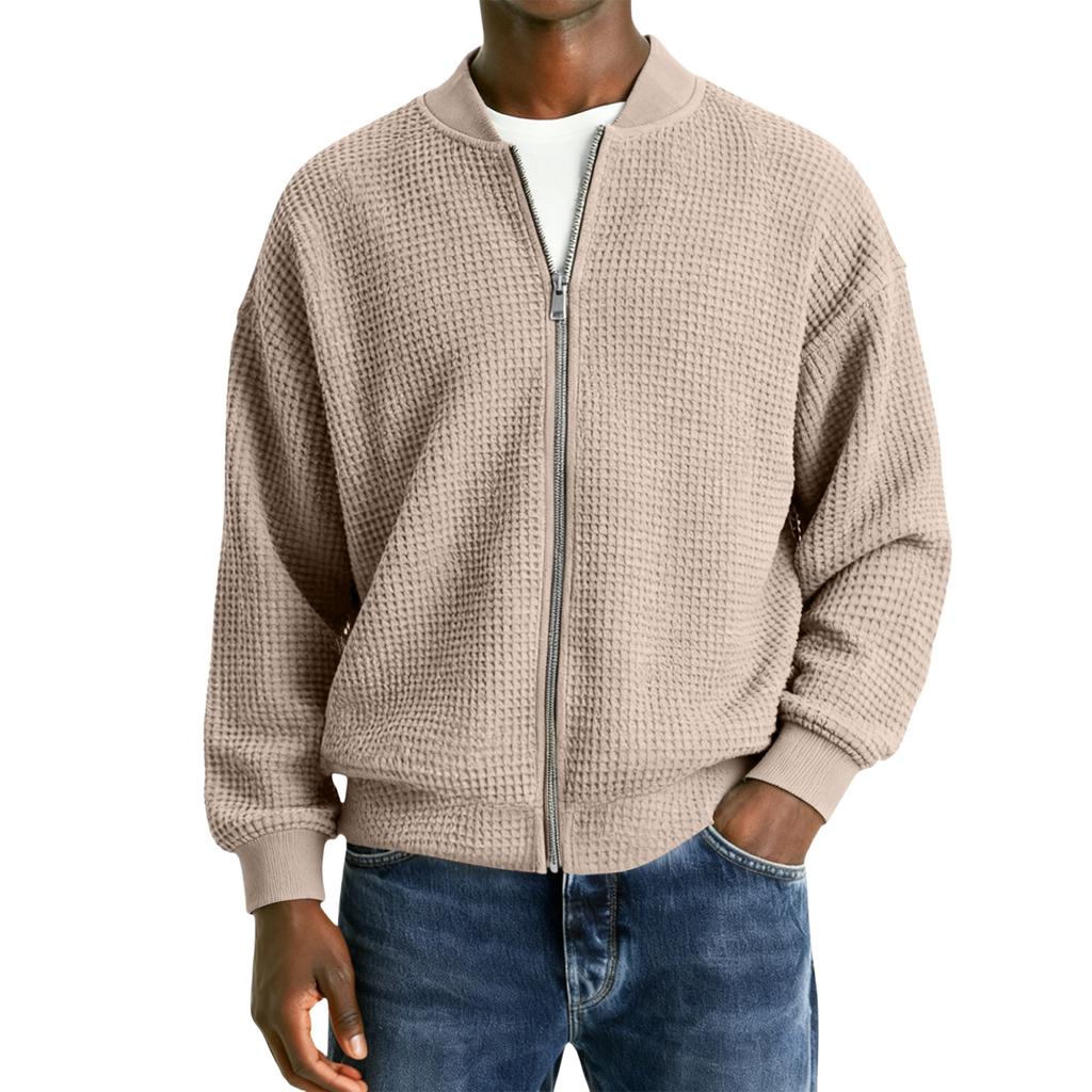 Men's Casual Zipper Stand Collar Long,Sleeve Lapel Jacket