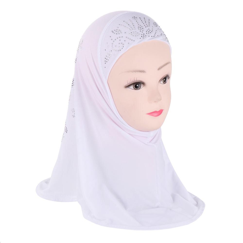 with Crystal Flower Pattern Muslim Headscarf Fit 2-6 Years Old Hat Scarves Islamic Scarf