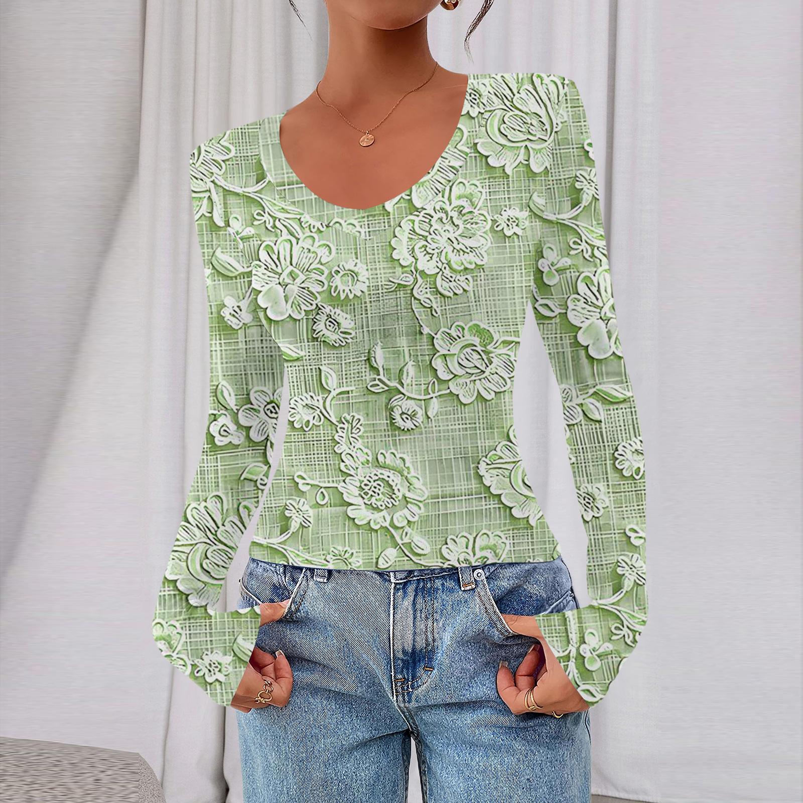 

Women s Casual Fashion Deep V Neck Slim Fit Cropped Floral Print Outing Top M зелений