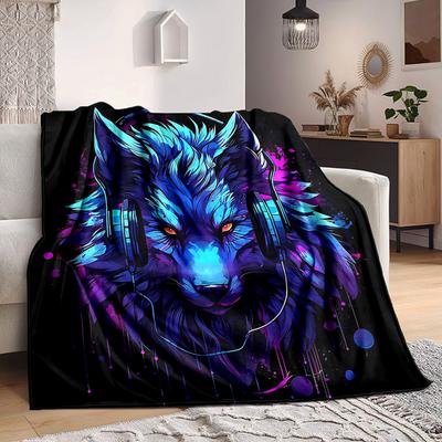 1pc Wolf Blanket, Lightweight Flannel Throw Blanket For Sofa, Bed, Travel097