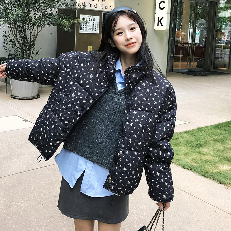 Neue Daunenjacke für Damen im Winter, Koreanischer Stil, florale Baumwolljacke, Kurzer Stil, Super schön für kleine Personen, Brotmantel und Baumwolljacke