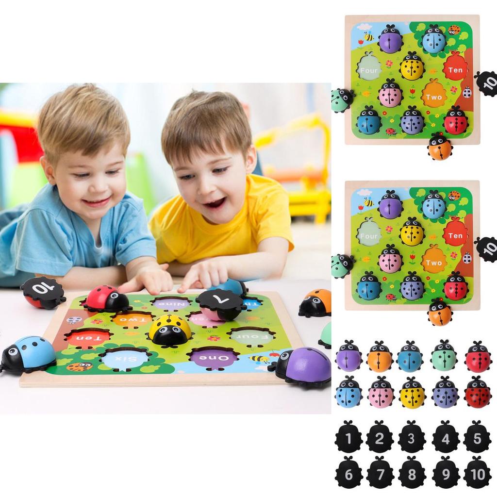 Jouet coccinelle en bois avec chiffres pour enfants, apprentissage éducatif et développement cognitif