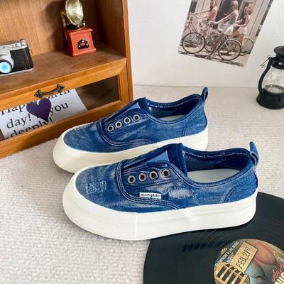 Fashion 2024 Fashion Shoes Female One Kick Women's Vulcanize Shoes Autumn Denim Solid Platform Casual Comfortable Office Ladies Shoes