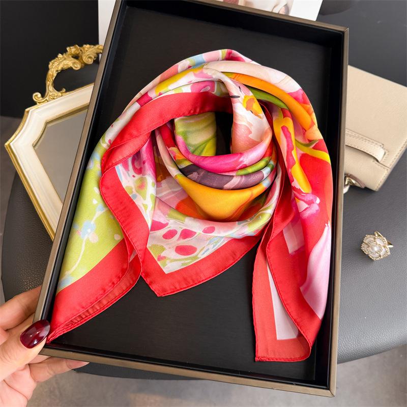 70cm Fashion Square Silk Scarf for Women Print Neck Shawl Versatile Headwear Clothing Bandana Hijab and Handkerchief Headscarf