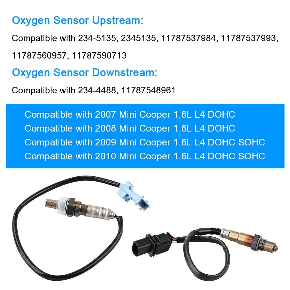 

JDMON 2PCS O2 Oxygen Sensor Upstream & Downstream Replacement for Mini Cooper 1.6L L4 2007 2008 2009 2010 Compatible with 234-5135, 234-4488,