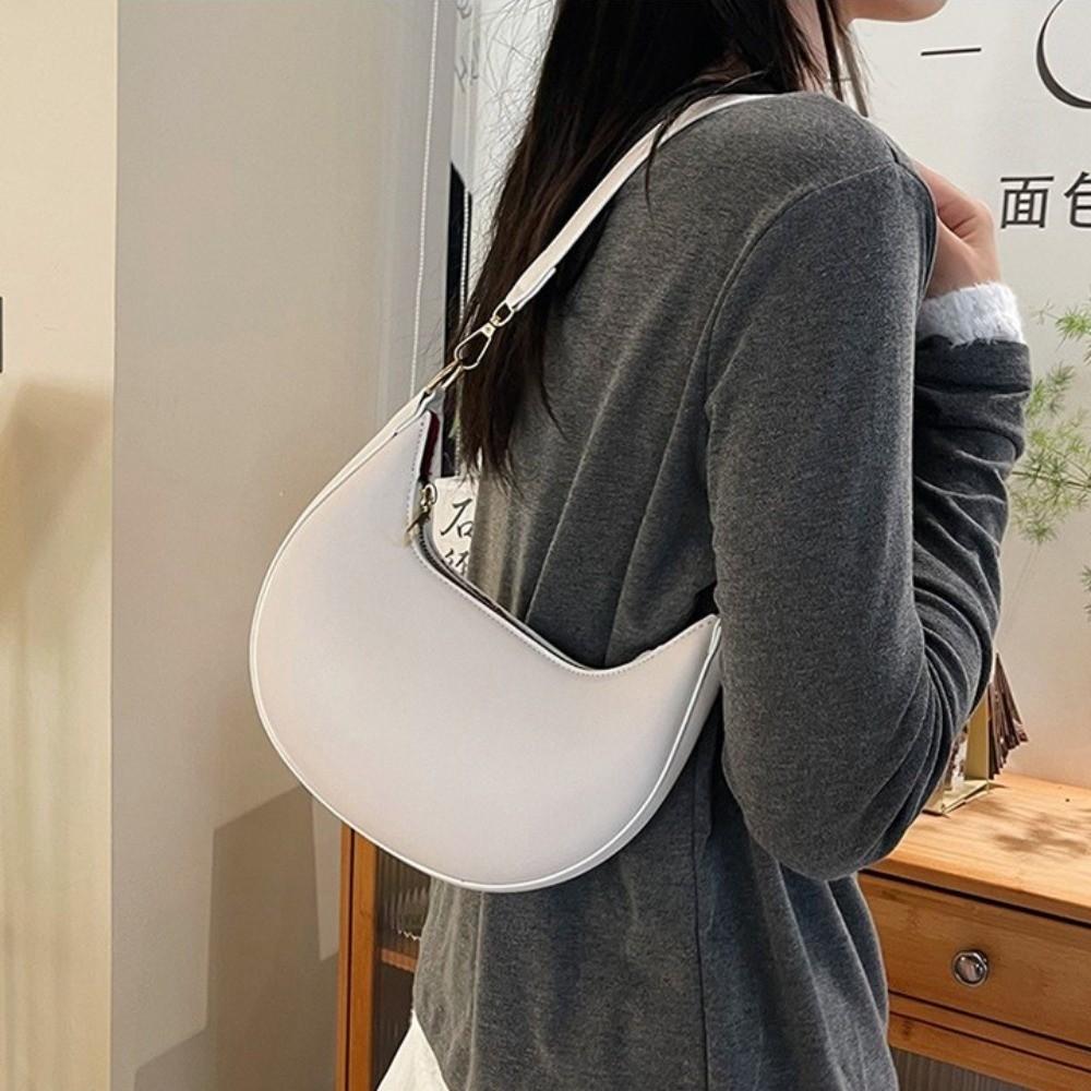 Large Capacity Moon Underarm Bag Solid Color Women's Hobo Bag Pu Leather Shoulder Bag  Outdoor