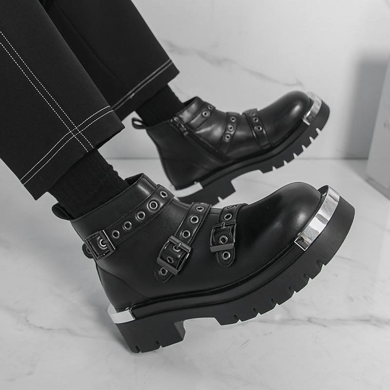 Men's Thick Soled Boots Autumn and Winter Fashion Designer Styles Work Office Black Plus Size High Top Leather Shoes New -46