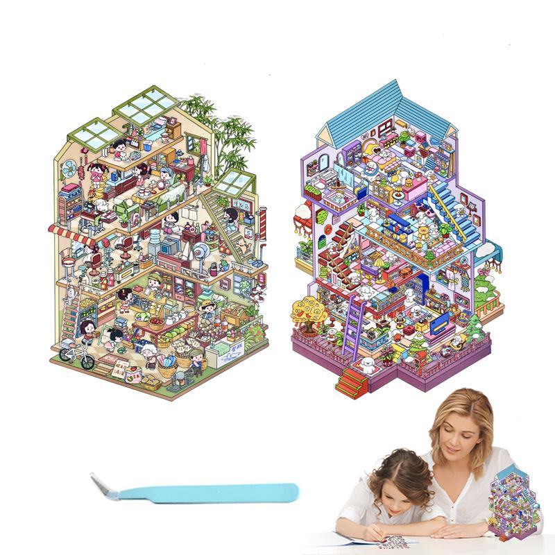 Cartoon Kindheit Villa DIY Landschaftsaufkleber Taschenhütten Szene Spielaufkleber Weihnachtsgeschenk für Kinder