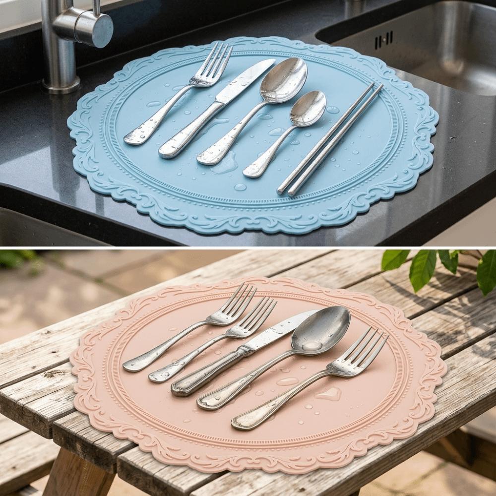 Silicone Embossed Mat Retro Anti Slip Cushion Mult purpose Placemat  Restaurant синий