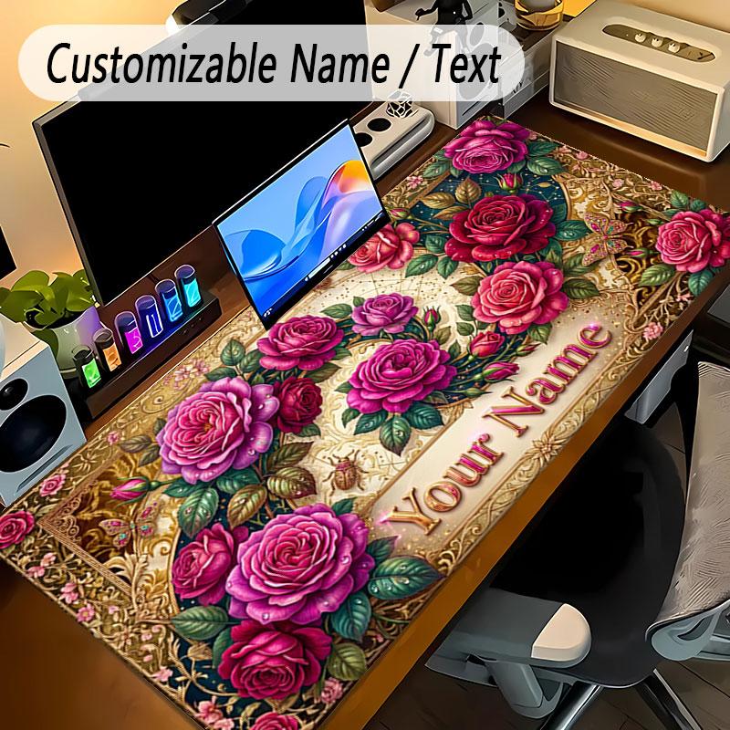 Floral Garden Theme Personalized Mouse Pad Custom Name Text Non Slip Desk Pad For Laptop Office Desktop