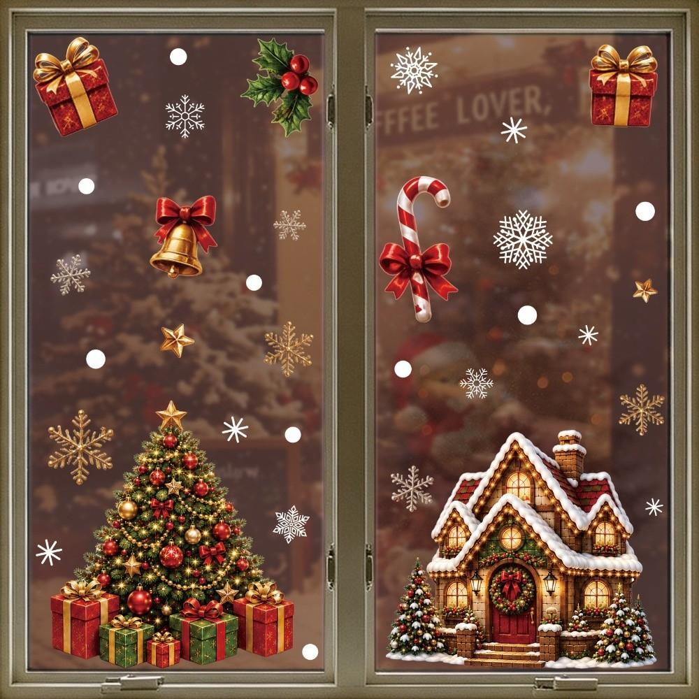 2Pcs/Set Static Cling Christmas Window Stickers Snowflakes Window Decals  Christmas Party Decor