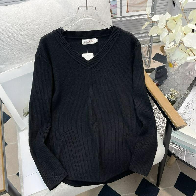 

Женская футболка большого размера с V-образным вырезом, длинным рукавом, топом, изогнутым подолом, тонкая базовая футболка M чёрный