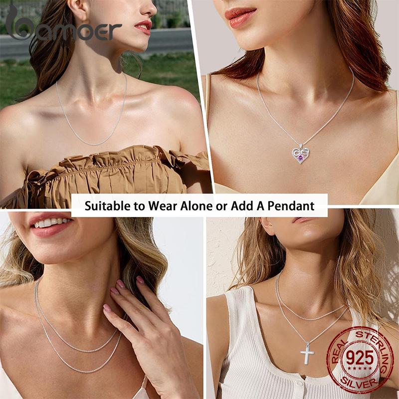 BAMOER Classic Basic O-chain Solid 925 Silver Lobster Clasp Adjustable Necklace Box Cable Chain DIY Jewelry for Women