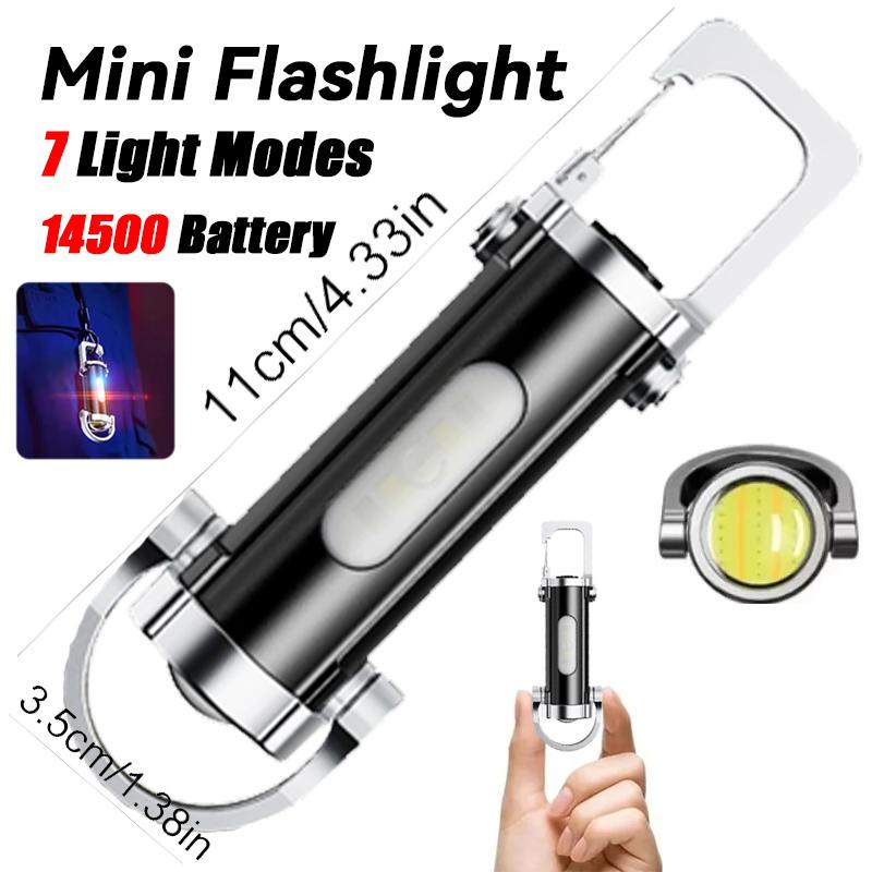 Mini LED Flashlight Outdoor Portable Magnetic Torch Lamp for Camping Fishing Walking Work Light with Red Warning Light