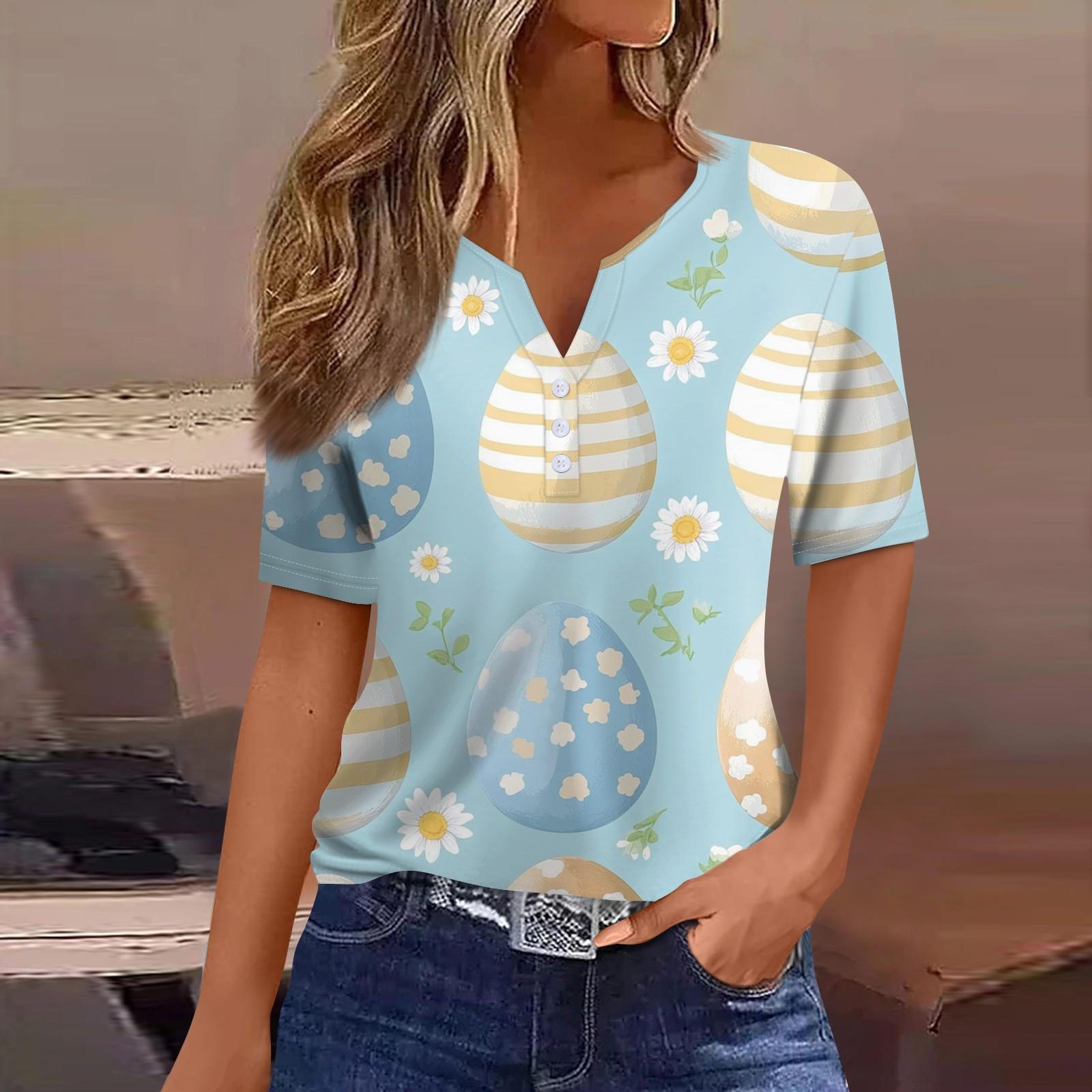 

Жен. Футболка С принтом Пуговицы С короткими рукавами Повседневные Выходные Мода Классический V-образный вырез Обычный Верх M