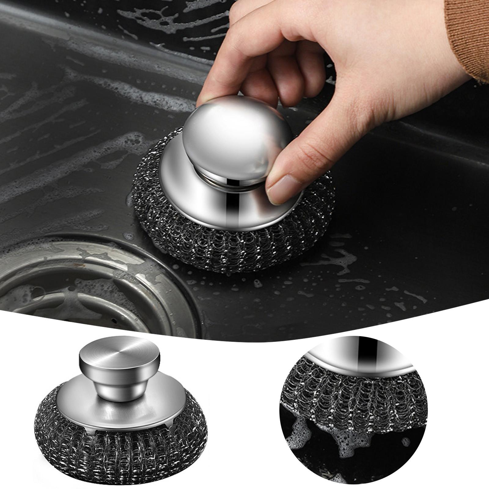 

304 Stainless Steel Pot Brush With Long Handle Steel Wire Household Kitchen Detachable Pot Washing Dish Stove Cleaning Tool One Size
