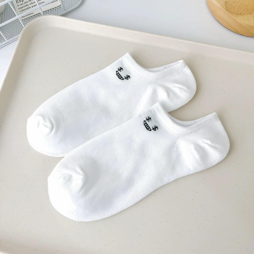 5/10/20 Paar Niedliche Ausdruck Damen Kurze Socken Modisch Einfach Frühling Sommer Schweißabsorbierend Atmungsaktiv Weiße Freizeitsocken