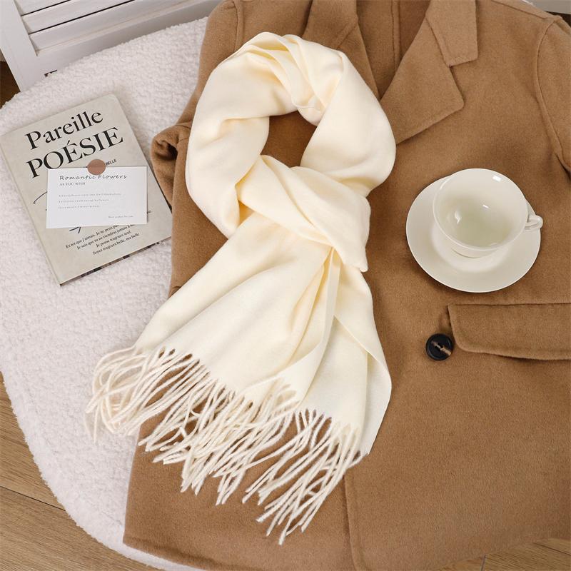 30*180cm Korea Styles Solid Color Cashmere Winter Warm Women Scarf Thicken Shawl Tassels Pashmina Hijab Wrap Windproof Foulard