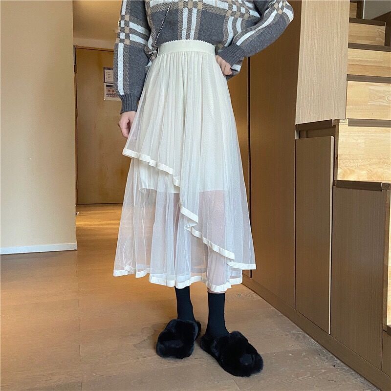 Spring New Cake Skirt Mesh Irregular Splicing Tutu Mid-length Fashion Skirt