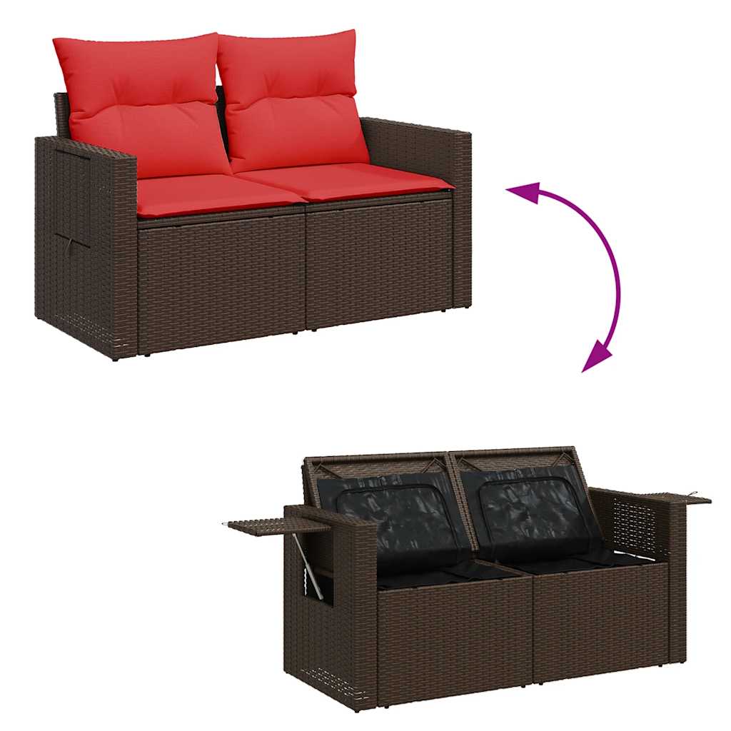 4 Piece Garden Sofa Set with Cushions Brown Poly Rattan